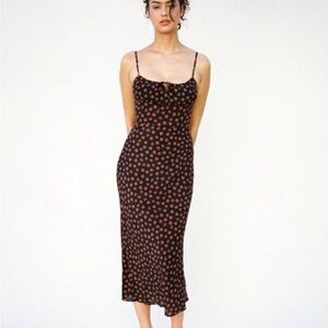 Milk Maid Floral Black and Red Midi Dress
